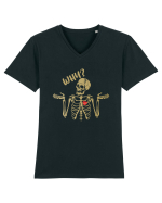Why? Skeleton Wondering Red Heart Tricou mânecă scurtă guler V Bărbat Presenter