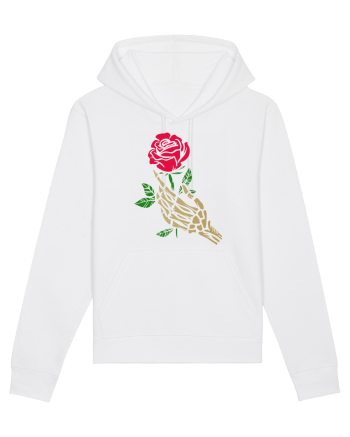 Skeleton Hand with Red Rose White