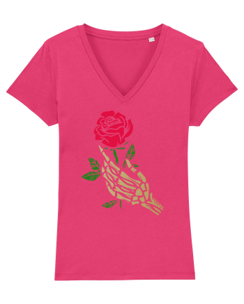 Skeleton Hand with Red Rose Raspberry