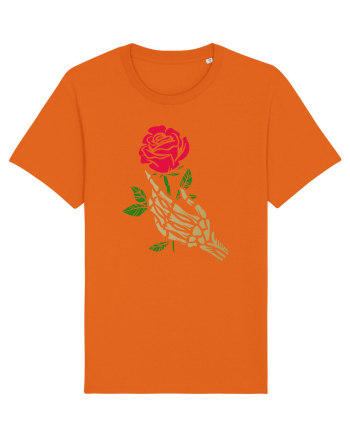 Skeleton Hand with Red Rose Bright Orange