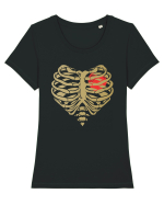 Skeleton Red Heart Golden Ribs Tricou mânecă scurtă guler larg fitted Damă Expresser