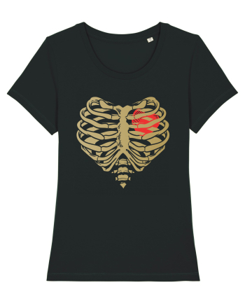 Skeleton Red Heart Golden Ribs Black