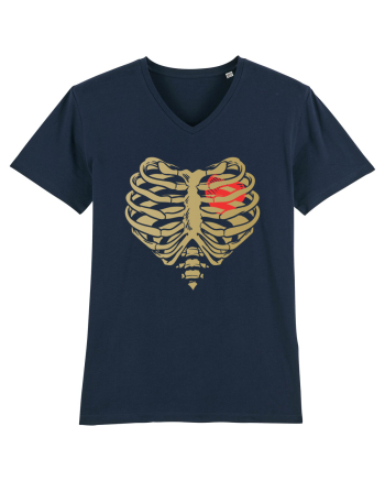 Skeleton Red Heart Golden Ribs French Navy