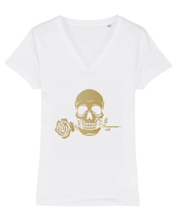 Skull with Golden Rose White