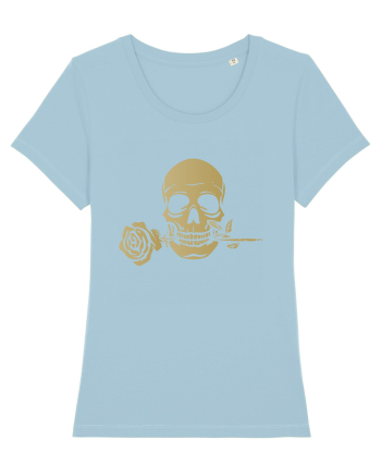 Skull with Golden Rose Sky Blue