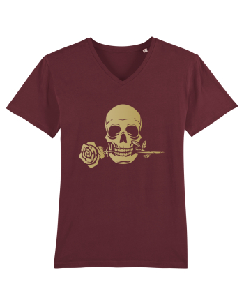 Skull with Golden Rose Burgundy