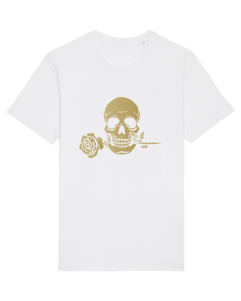 Skull with Golden Rose White