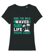 Ride The Wild Waves Surf Life Pacific Coast Tricou mânecă scurtă guler larg fitted Damă Expresser