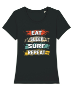 Eat Sleep Surf Repeat Tricou mânecă scurtă guler larg fitted Damă Expresser