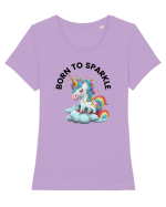 Unicorn dragut mesaj Born to Sparkle, design 1 Tricou mânecă scurtă guler larg fitted Damă Expresser
