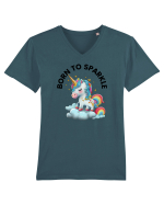 Unicorn dragut mesaj Born to Sparkle, design 1 Tricou mânecă scurtă guler V Bărbat Presenter