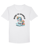 Unicorn dragut mesaj Born to Sparkle, design 1 Tricou mânecă scurtă guler larg Bărbat Skater