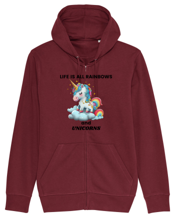 Unicorn dragut mesaj Life is all Rainbows and Unicorns, design 1 Burgundy