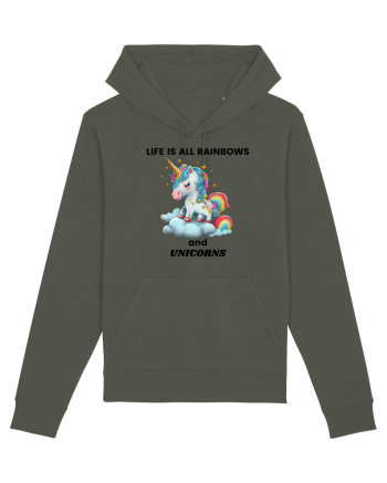 Unicorn dragut mesaj Life is all Rainbows and Unicorns, design 1 Khaki