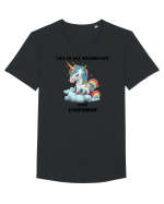 Unicorn dragut mesaj Life is all Rainbows and Unicorns, design 1 Tricou mânecă scurtă guler larg Bărbat Skater