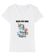 Unicorn dragut mesaj Never Stop Being Magical, design 1 Tricou mânecă scurtă guler V Damă Evoker