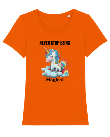 Unicorn dragut mesaj Never Stop Being Magical, design 1 Bright Orange