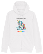 Unicorn dragut mesaj Just Believe in Your Dreams, design 1 Hanorac cu fermoar Unisex Connector