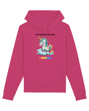 Unicorn dragut mesaj Just Believe in Your Dreams, design 1 Raspberry
