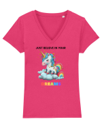Unicorn dragut mesaj Just Believe in Your Dreams, design 1 Tricou mânecă scurtă guler V Damă Evoker
