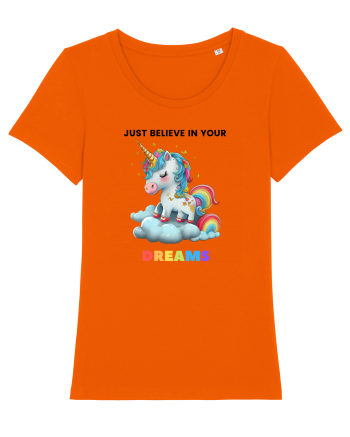 Unicorn dragut mesaj Just Believe in Your Dreams, design 1 Bright Orange