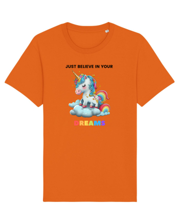 Unicorn dragut mesaj Just Believe in Your Dreams, design 1 Bright Orange