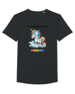 Unicorn dragut mesaj Just Believe in Your Dreams, design 1 Tricou mânecă scurtă guler larg Bărbat Skater