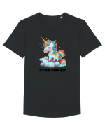 Unicorn dragut mesaj Stay Sharp, design 1 Tricou mânecă scurtă guler larg Bărbat Skater