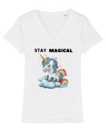 Unicorn dragut mesaj Stay magical, design 1 Tricou mânecă scurtă guler V Damă Evoker