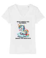 Unicorn mesaj What makes you different, makes you beautiful, design 1 Tricou mânecă scurtă guler V Damă Evoker
