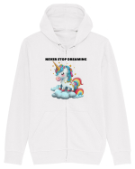 Unicorn dragut mesaj Never stop dreaming, design 1 Hanorac cu fermoar Unisex Connector