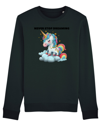 Unicorn dragut mesaj Never stop dreaming, design 1 Black
