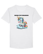 Unicorn dragut mesaj Never stop dreaming, design 1 Tricou mânecă scurtă guler larg Bărbat Skater