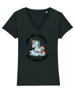 Unicorn Ask Me About My Unicorn , design 1 Tricou mânecă scurtă guler V Damă Evoker