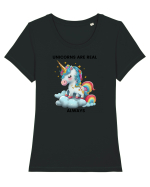 Unicorn mesaj Unicorns are real always, design 1 Tricou mânecă scurtă guler larg fitted Damă Expresser