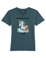 Unicorn mesaj Unicorns are real always, design 1 Tricou mânecă scurtă guler V Bărbat Presenter