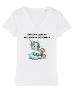 Unicorn mesaj UNICORN QUEENS ARE BORN IN octomber,  design 1 Tricou mânecă scurtă guler V Damă Evoker