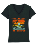I SURF LIKE A GIRL TRY TO KEEP UP Tricou mânecă scurtă guler V Damă Evoker