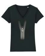 ZIpper Tricou mânecă scurtă guler V Damă Evoker