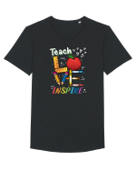 Teach Love Inspire Back to School Invata Iubeste Inspira Tricou mânecă scurtă guler larg Bărbat Skater