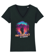 in stil synthwave - Find your peace in nature Tricou mânecă scurtă guler V Damă Evoker