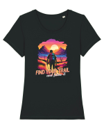 in stil synthwave - Find your trail and follow it Tricou mânecă scurtă guler larg fitted Damă Expresser