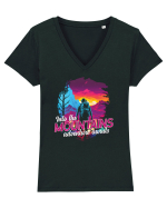 in stil synthwave - Into the mountains adventure awaits Tricou mânecă scurtă guler V Damă Evoker