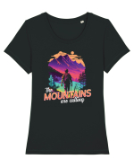 in stil synthwave - The mountains are calling Tricou mânecă scurtă guler larg fitted Damă Expresser