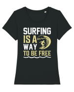 Surfing is a way to be free Tricou mânecă scurtă guler larg fitted Damă Expresser