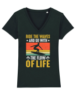 Ride the waves and go with the flow of life Tricou mânecă scurtă guler V Damă Evoker