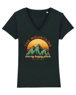 The mountains are my happy place Tricou mânecă scurtă guler V Damă Evoker