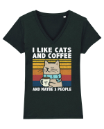 I Like Cats And Coffee And Maybe 3 People Tricou mânecă scurtă guler V Damă Evoker
