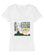 Rio de Janerio Tricou mânecă scurtă guler V Damă Evoker
