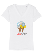 I love my cat Tricou mânecă scurtă guler V Damă Evoker